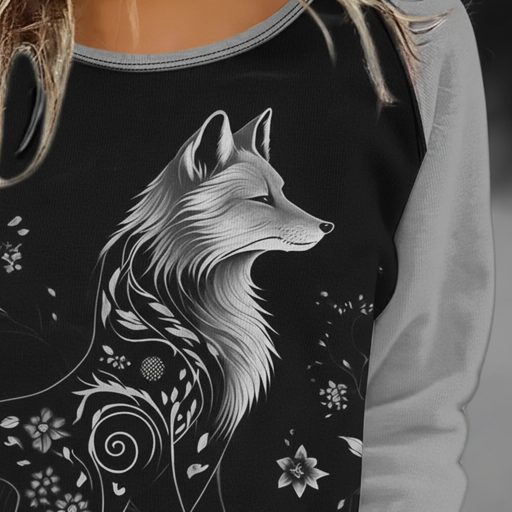 Stylish women's fox print casual top, perfect for autumn and winter fashion