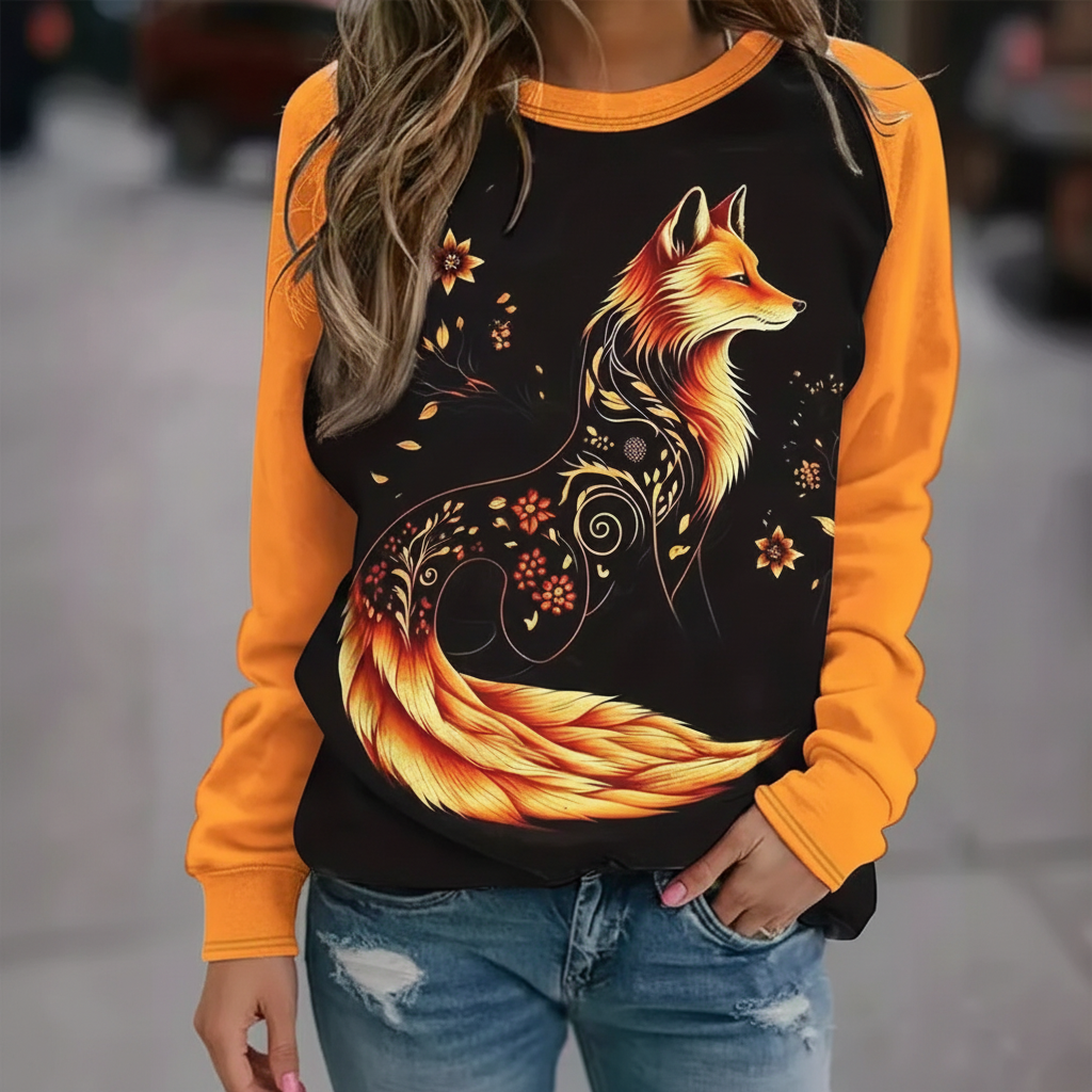 Comfortable women's polyester sweatshirt featuring an adorable fox design