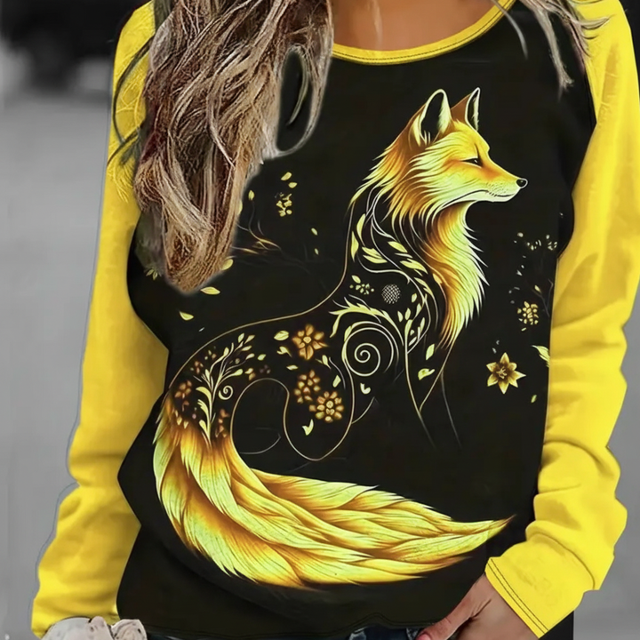 Winter fashion women's cozy long sleeve top, featuring a charming fox print
