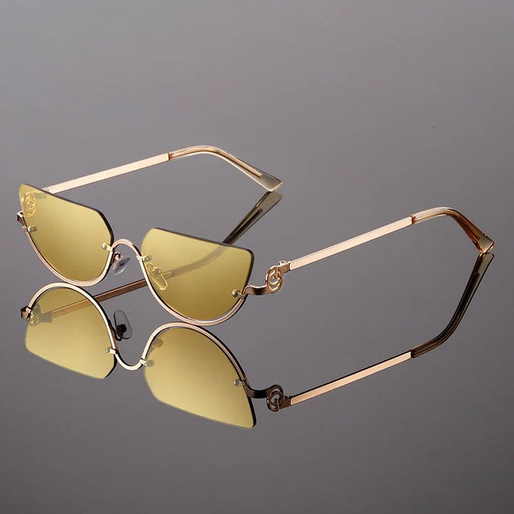 Elegant women's frameless angular fashion eyewear with a metal frame, offering UV protection & bold modern style.