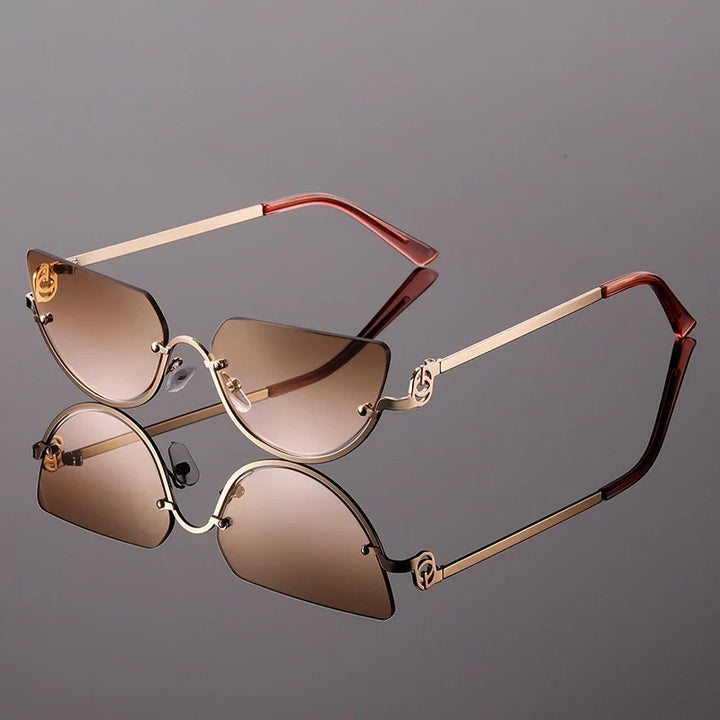 Fashionable women's frameless angular sunglasses, modern trendy design with comfortable adjustable nose pads & UV.