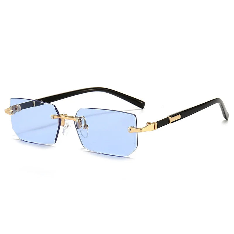Fashionable women's frameless rectangular gradient sunglasses, showcasing a trendy accessory