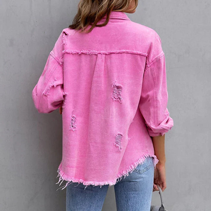 New arrival: Women's frayed denim jacket. Effortless casual outerwear, versatile for any layered look.