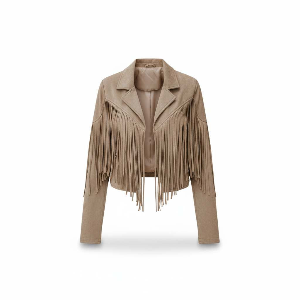 Elegant women's fringe jacket in a western style, made from high-quality faux leather