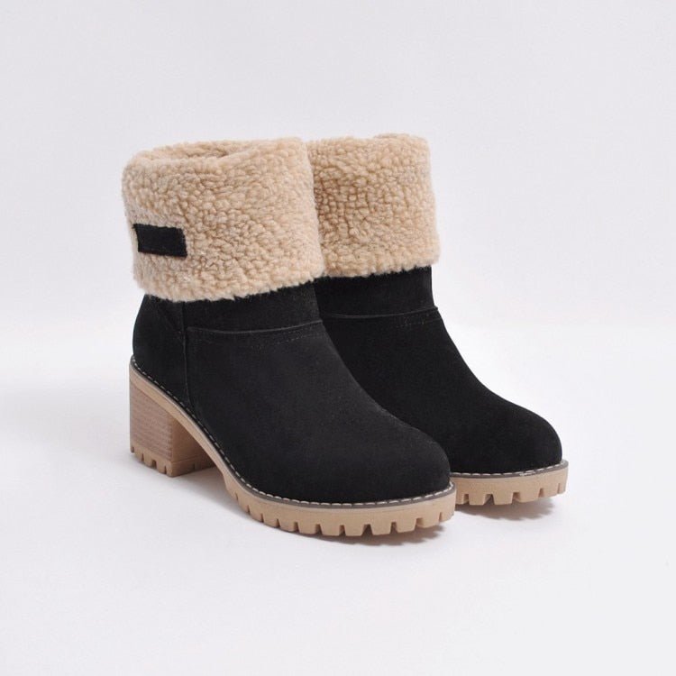 Stylish women's FrostStep heeled ankle boots. Fashion-forward insulated winter footwear for cold weather.
