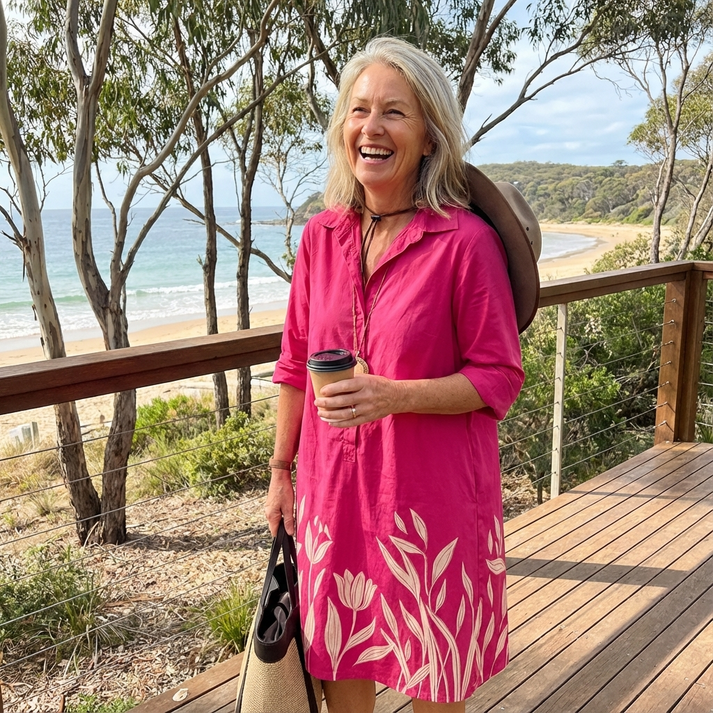 Luxe fuchsia floral midi dress for women, versatile button-down style for occasion wear or casual.