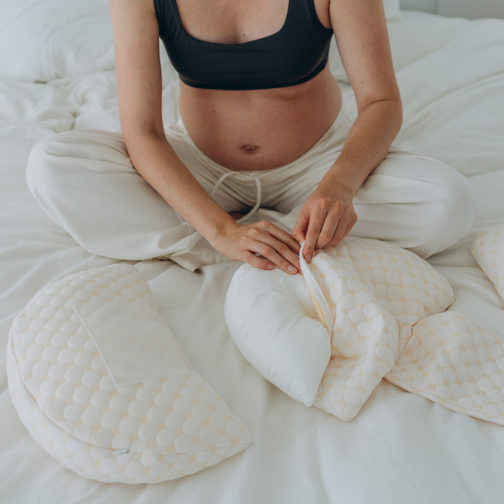 Expecting mother's full body pillow, perfect for sleep support, reducing back pain and enhancing overall comfort.