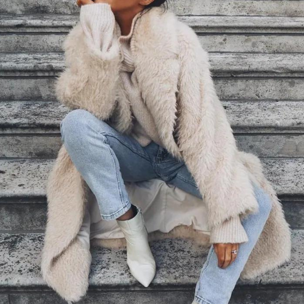 Comfy women's long teddy coat. Cozy Gariela winter jacket, ideal for warmth and cold weather.