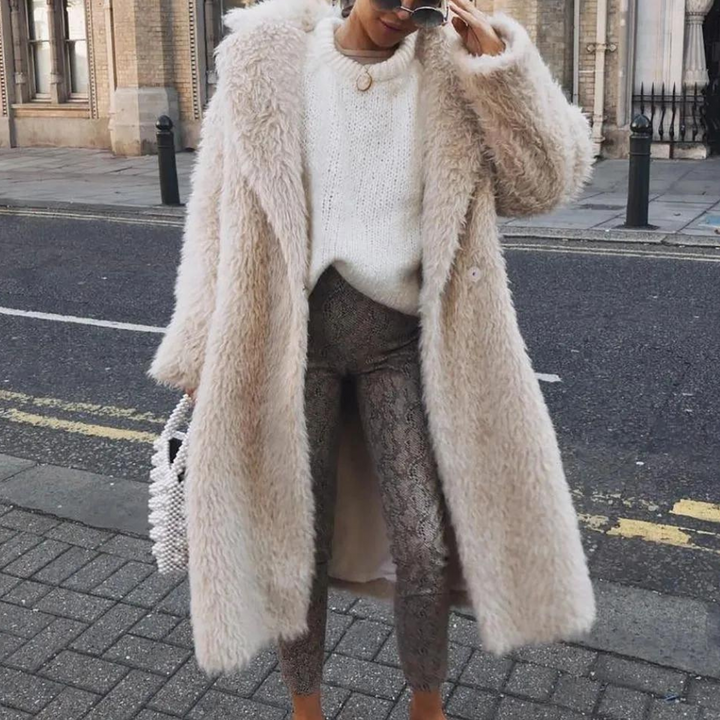 Women's long winter coat for cold weather. Stylish Gariela teddy jacket, offering warmth & comfort.