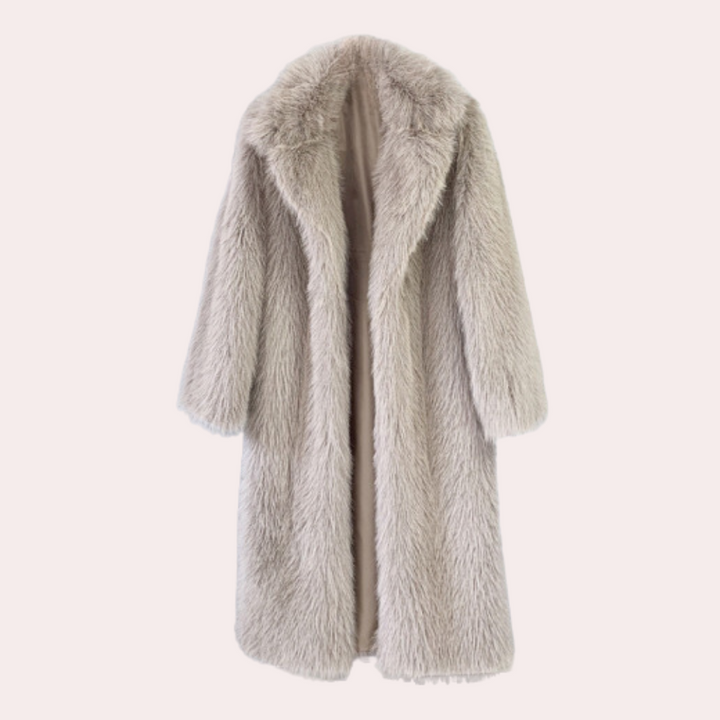 Cozy women's long winter coat. Warm Gariela teddy jacket, stylish outerwear for cold weather.