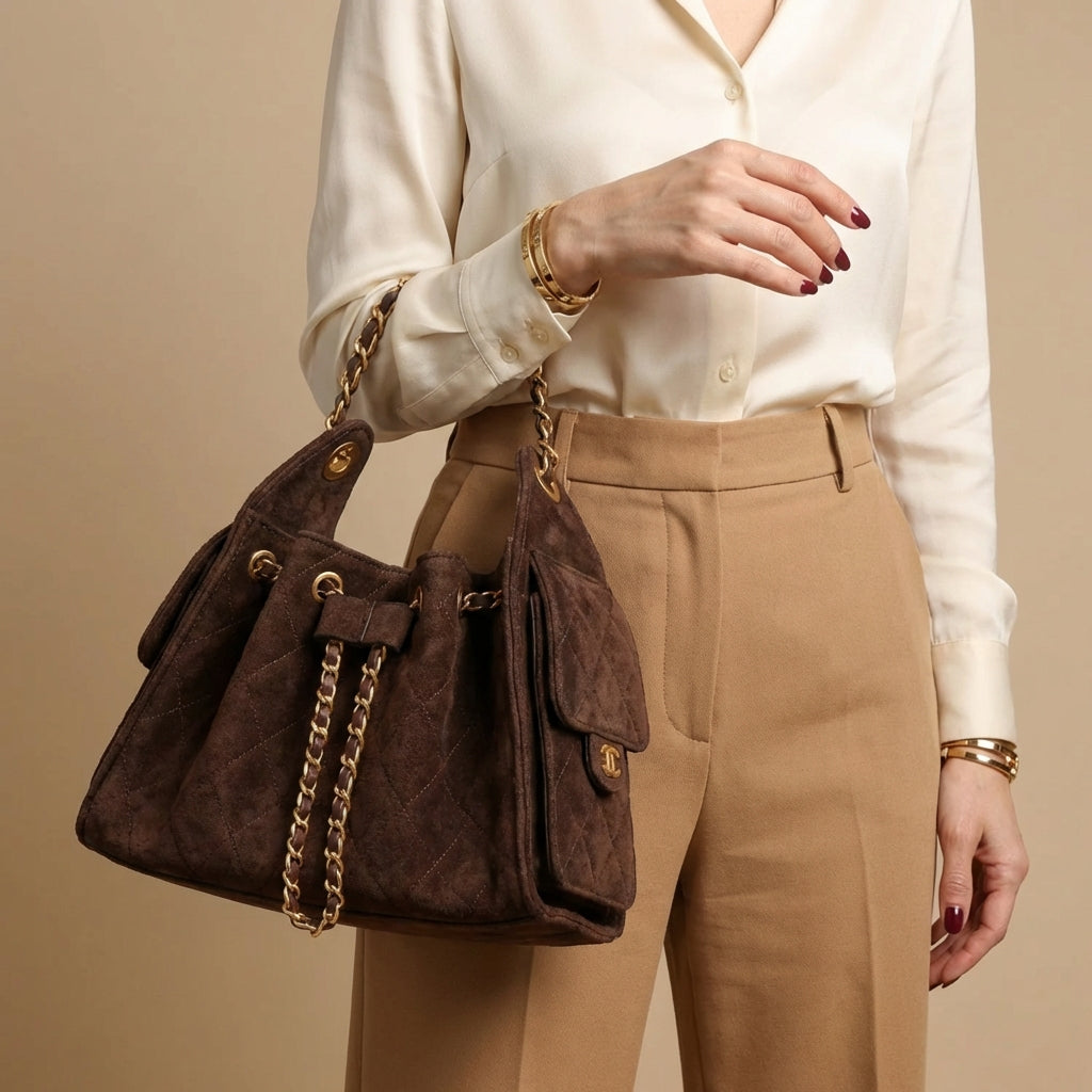Genuine leather bucket shoulder bag for women, featuring a versatile crossbody strap.