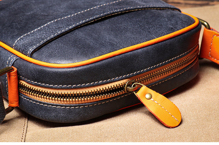 Khaki genuine leather women's crossbody purse, an essential stylish bag with an adjustable strap.