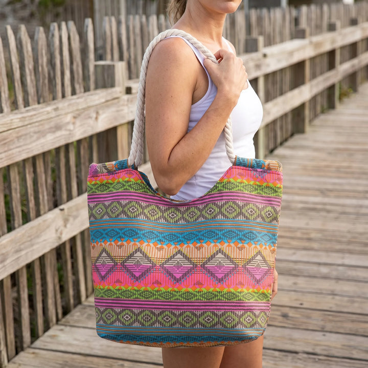 Women's geometric pattern shoulder tote bag, ideal for casual everyday use.