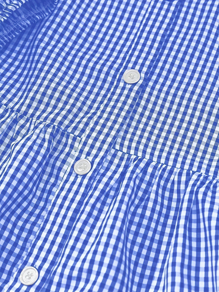 Gingham pattern tiered mini dress for women, offering a chic, versatile look for summer outings.