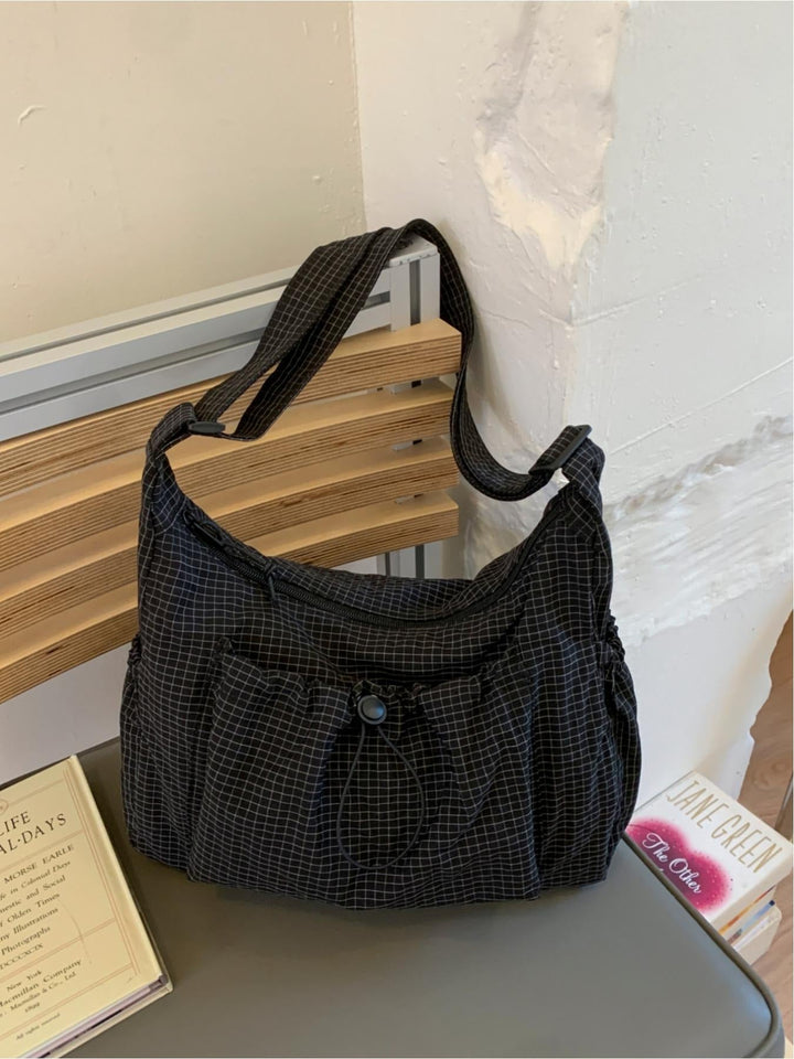 Elegant women's gingham cotton canvas shoulder bag, perfect casual handbag for daily use.