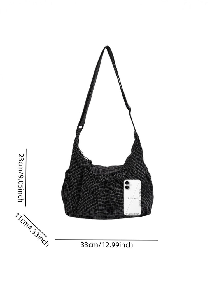 Women's stylish gingham cotton canvas shoulder bag, ideal casual handbag for everyday elegance.