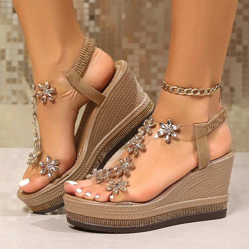 Stylish women's crystal platform sandals with comfortable wedge for all-day wear.