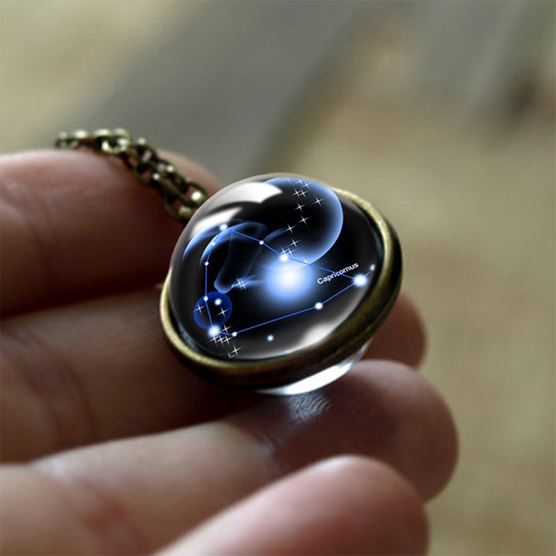 Versatile women's glass zodiac protection pendant. Astrological celestial charm, perfect for daily wear.