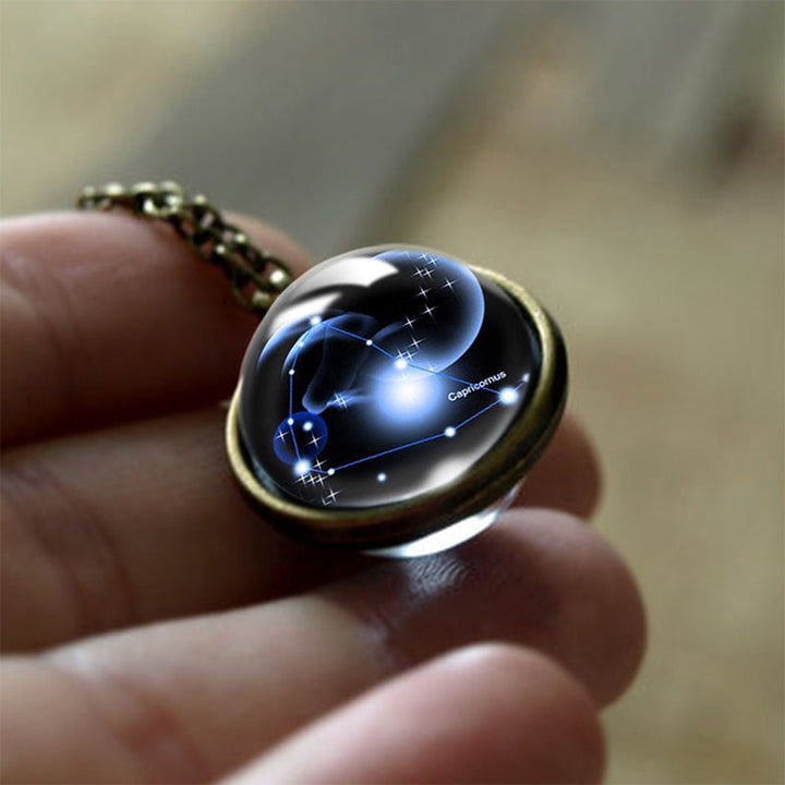 Versatile women's glass zodiac protection pendant. Astrological celestial charm, perfect for daily wear.