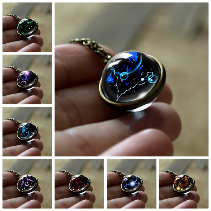 Sofia women's glass zodiac sign protection pendant. Astrological celestial amulet necklace.