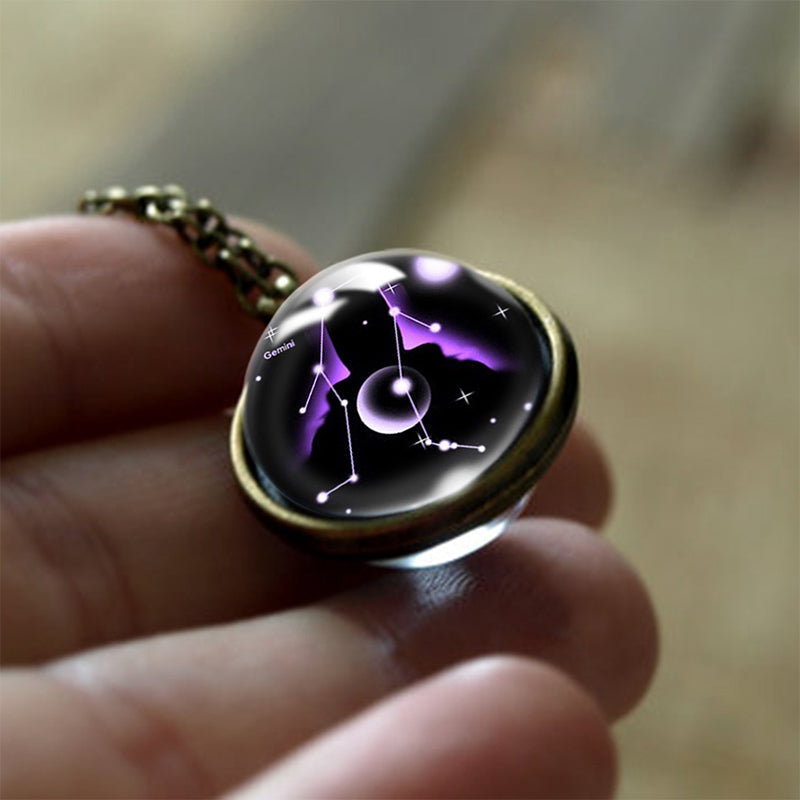 Glass zodiac pendant for women, Sofia. Astrological charm on an adjustable chain, a protective amulet.