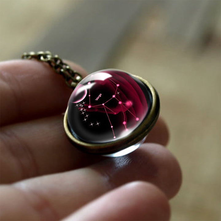 Women's spiritual glass zodiac protection pendant. Celestial horoscope amulet, unique astrological jewelry.