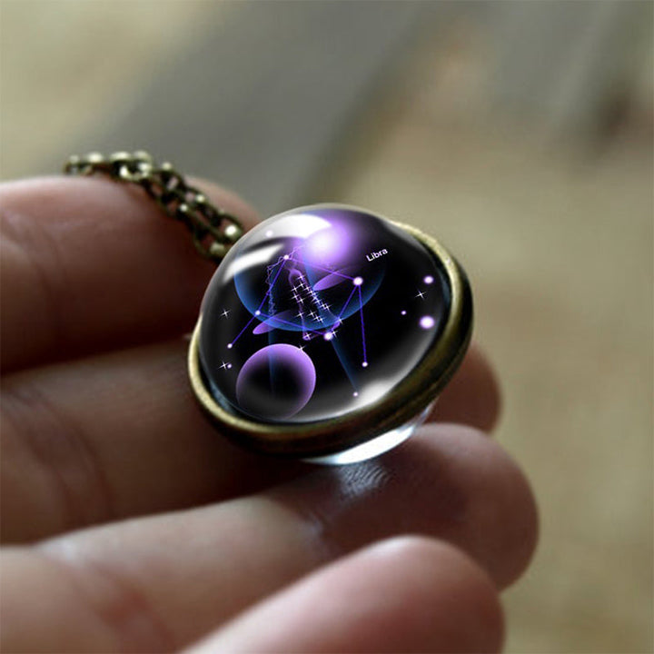 Crystal clear glass zodiac sign pendant, Sofia. Women's protective astrological necklace charm.