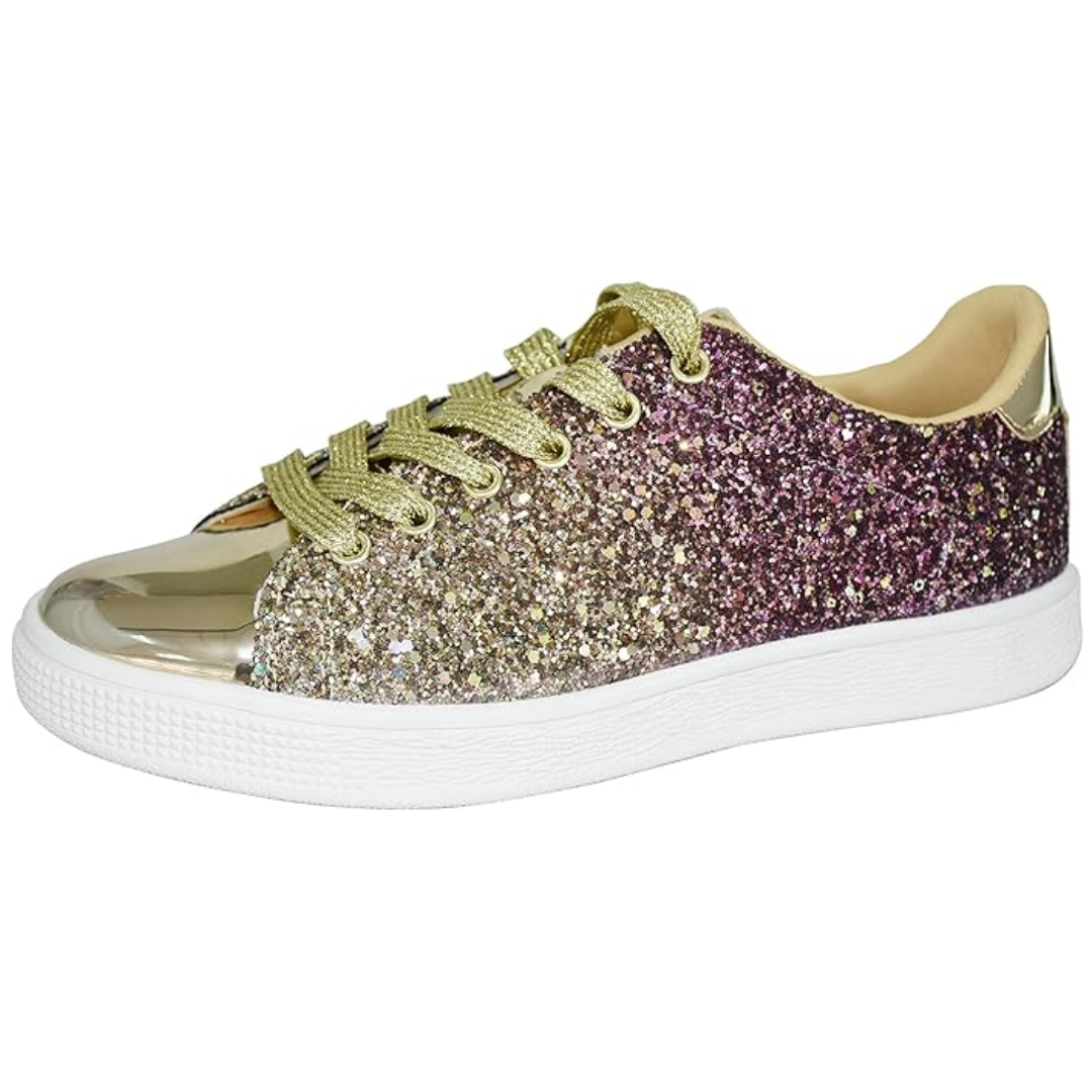 Women's purple glitter lace-up fashion sneakers, perfect for trendy casual wear
