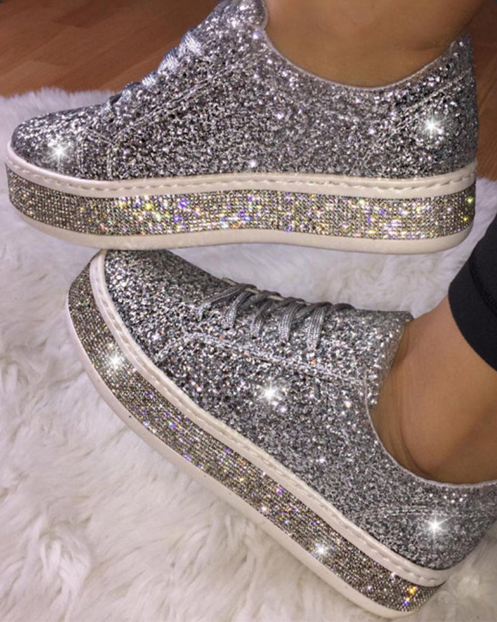 Women's glitter platform sneakers, perfect for everyday chic style and comfortable casual wear.