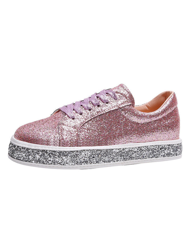 White women's glitter platform sneakers, a comfortable and stylish choice for trendy everyday fashion.