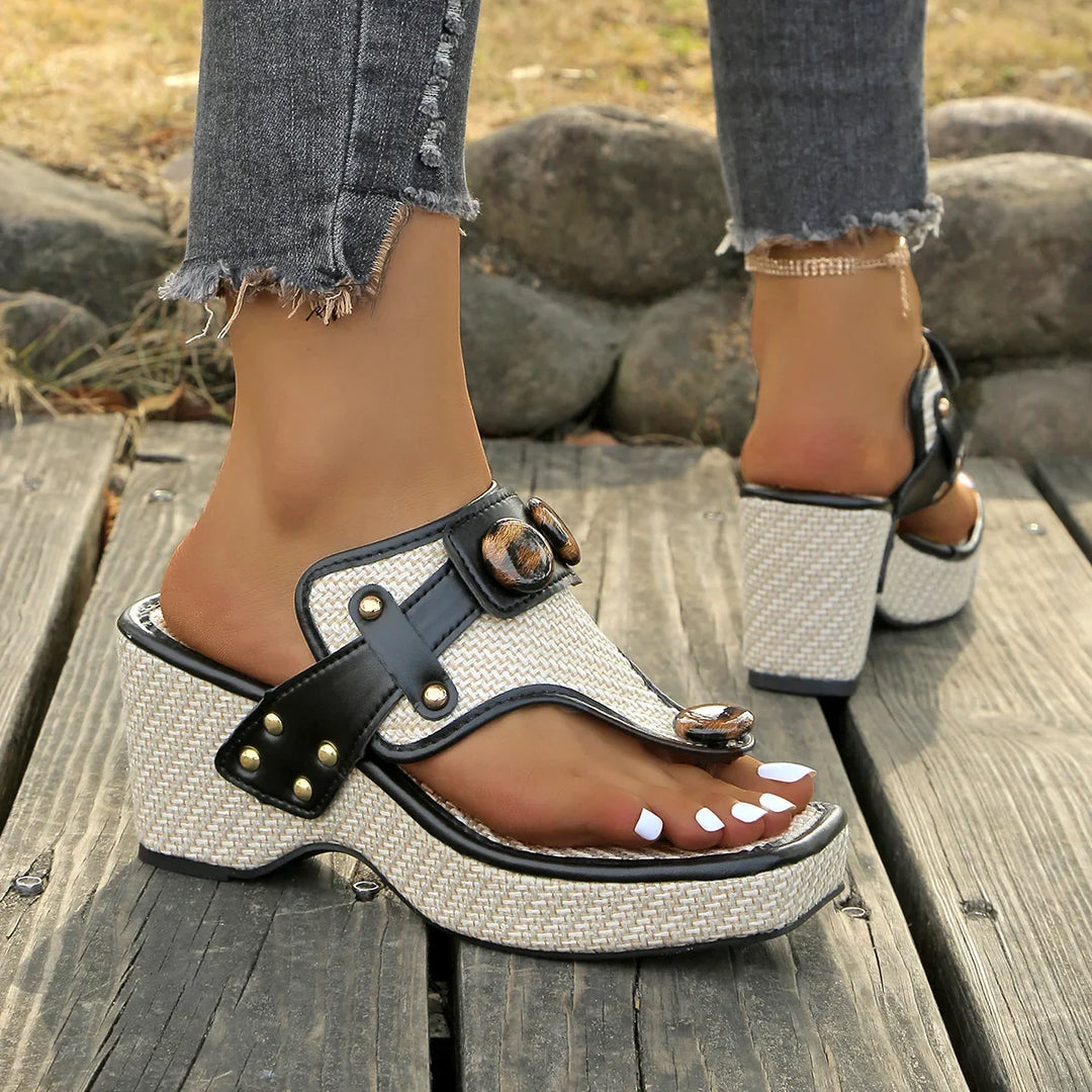 Women's gloss platform sandals. Modern slip-on design for ultimate summer comfort.