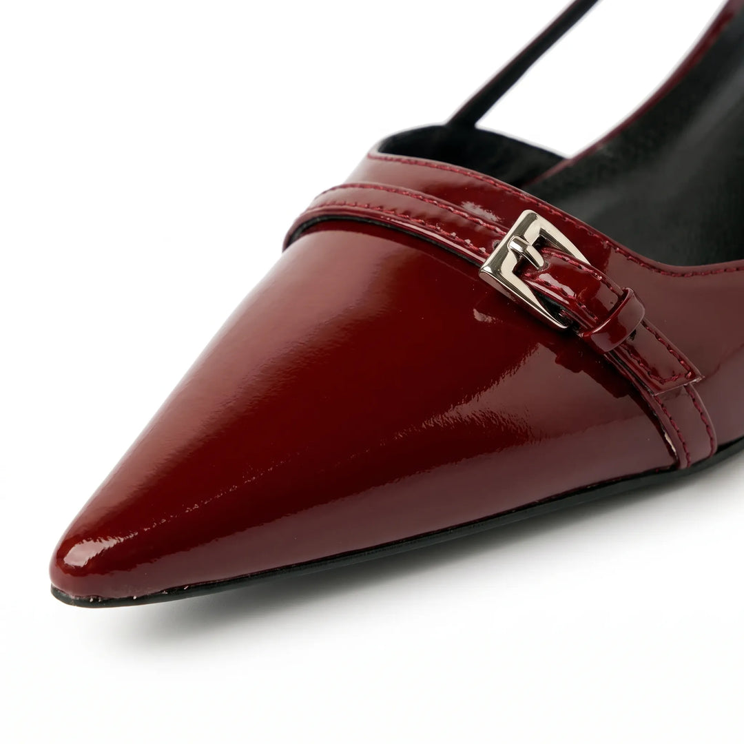 Stylish women's glossy slingback pointed toe kitten heels, great for dressy occasions.