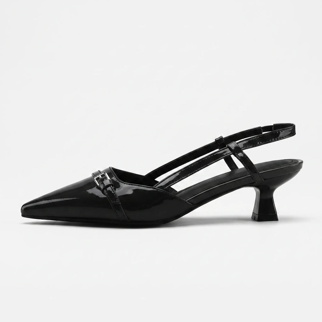 Versatile women's glossy pointed toe slingback kitten heels, suitable for office, party, or formal events.