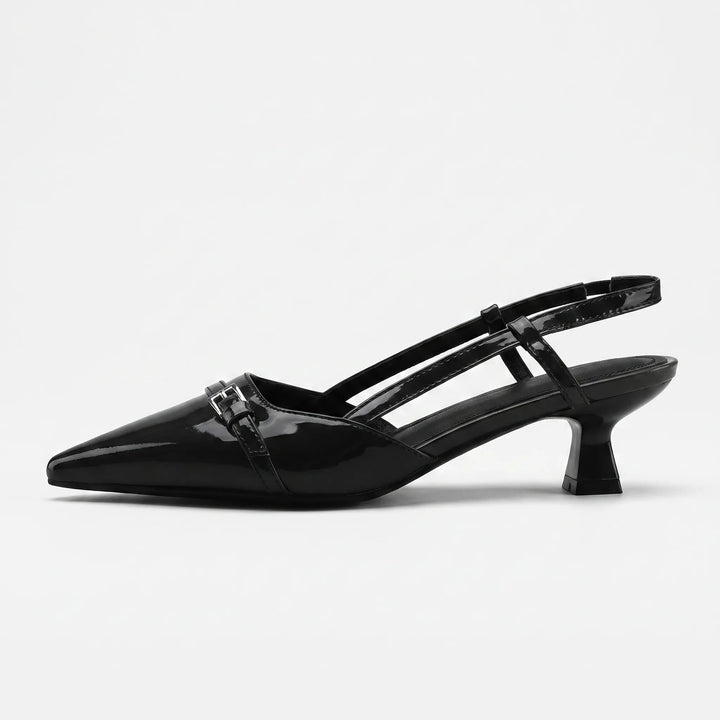 Versatile women's glossy pointed toe slingback kitten heels, suitable for office, party, or formal events.