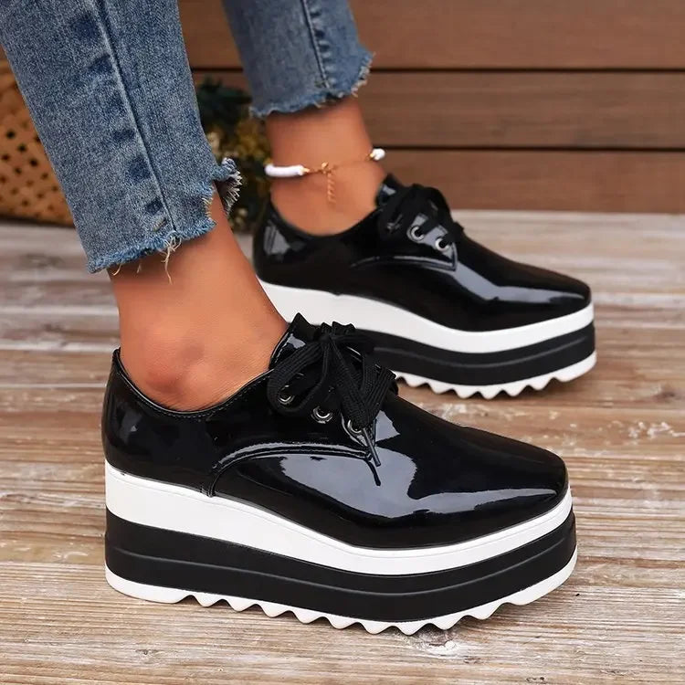 Women's casual glossy platform sneakers, perfect for everyday style, comfort & versatile fashion.