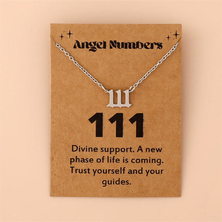 Women's gold angel numbers necklace, durable stainless steel, spiritual guidance jewelry.