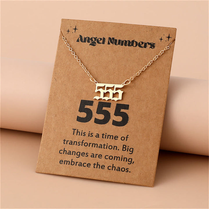 Stainless steel gold angel numbers necklace, a spiritual piece for women's guidance.