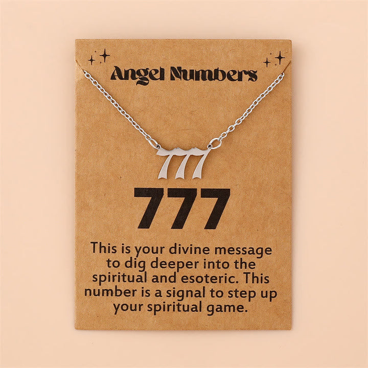 Sleek silver stainless steel angel numbers necklace, modern women's spiritual accessory.