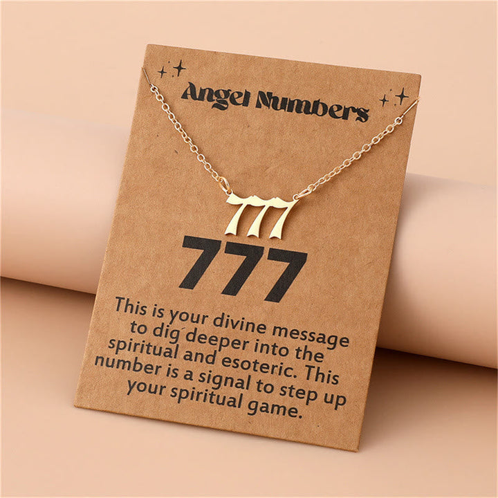 Gold angel numbers charm necklace, stainless steel, women's spiritual style.