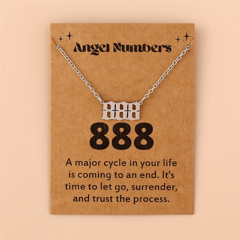 Silver angel numbers chain necklace, stainless steel, symbolic women's jewelry.