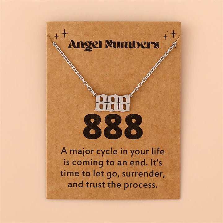 Silver angel numbers chain necklace, stainless steel, symbolic women's jewelry.