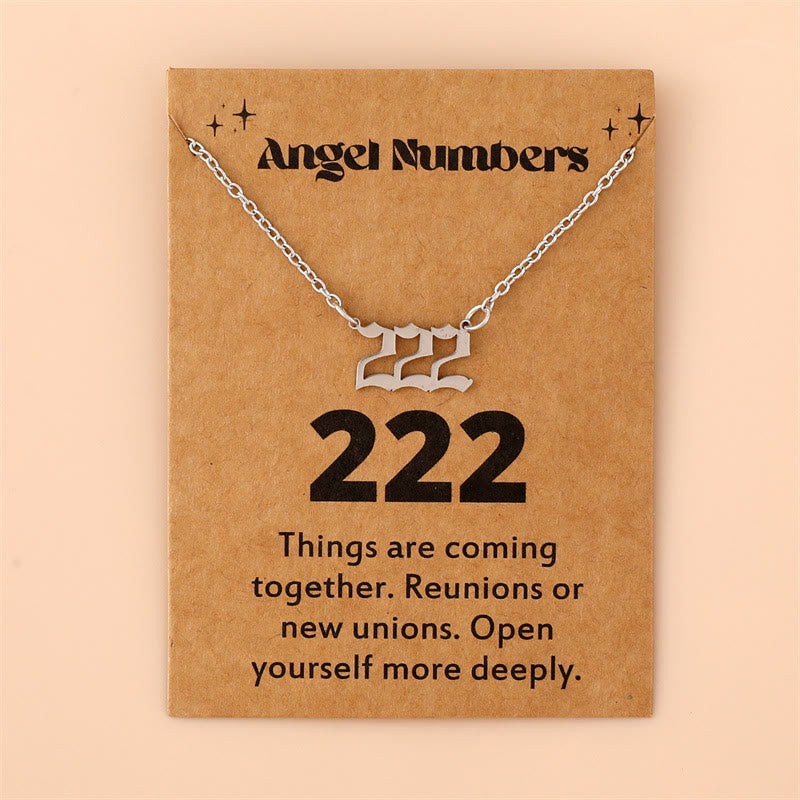 Polished silver angel numbers necklace, stainless steel, women's celestial-inspired jewelry.