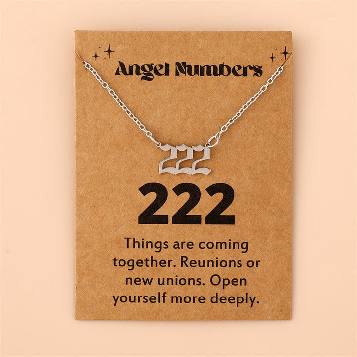 Polished silver angel numbers necklace, stainless steel, women's celestial-inspired jewelry.