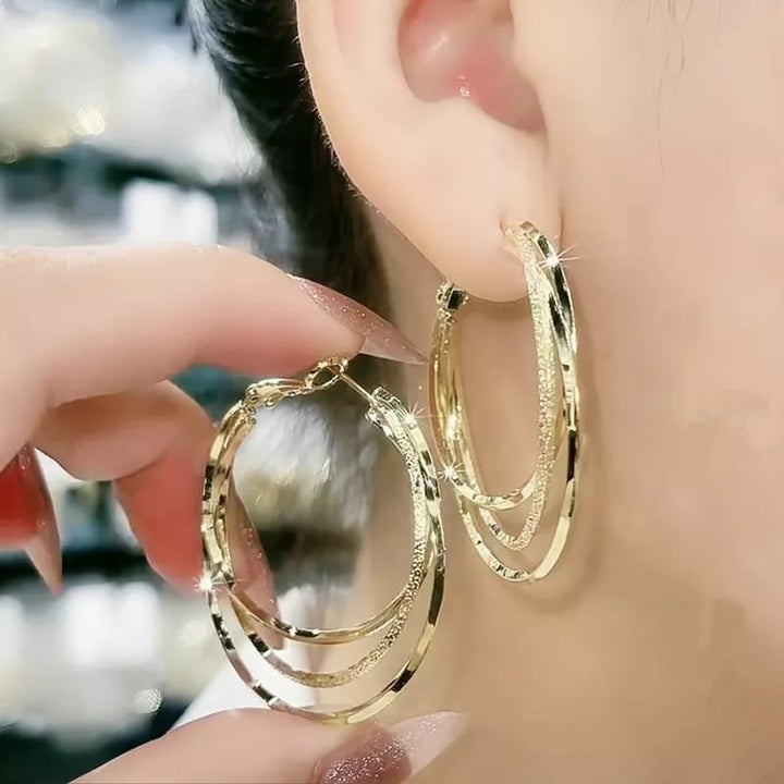 Women's gold multi-layer round hoop earrings, hypoallergenic alloy, fashion jewelry accessory