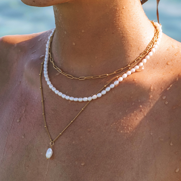 Waterproof silver paperclip chain necklace for women, an adjustable & chic minimalist accessory.