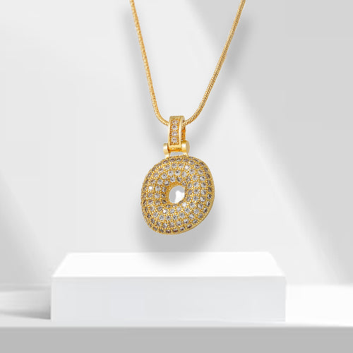 Gold plated bubble letter 'L' necklace, a fashionable pendant for women, adorned with zirconia.