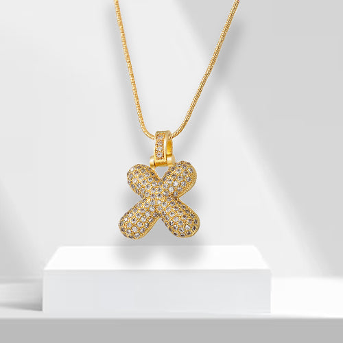 Dazzling zirconia bubble letter 'P' necklace, gold plated, a glamorous women's statement jewelry.