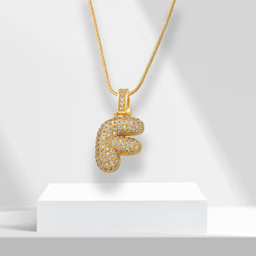 Women's 'S' bubble letter pendant, gold plated with shimmering zirconia, a stunning statement necklace.