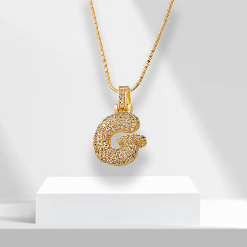 Chic gold plated bubble letter initial necklace with sparkling zirconia, an ideal gift for her.