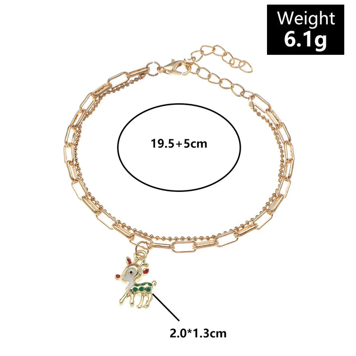 Adjustable women's gold-plated charm bracelet featuring unique Christmas enamel designs.